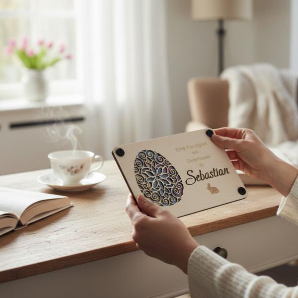 Holzkarte zu Ostern: Stilvolle Geldgeschenke personalisiert mit Namen – Die perfekte Geschenkidee für deine Liebsten!